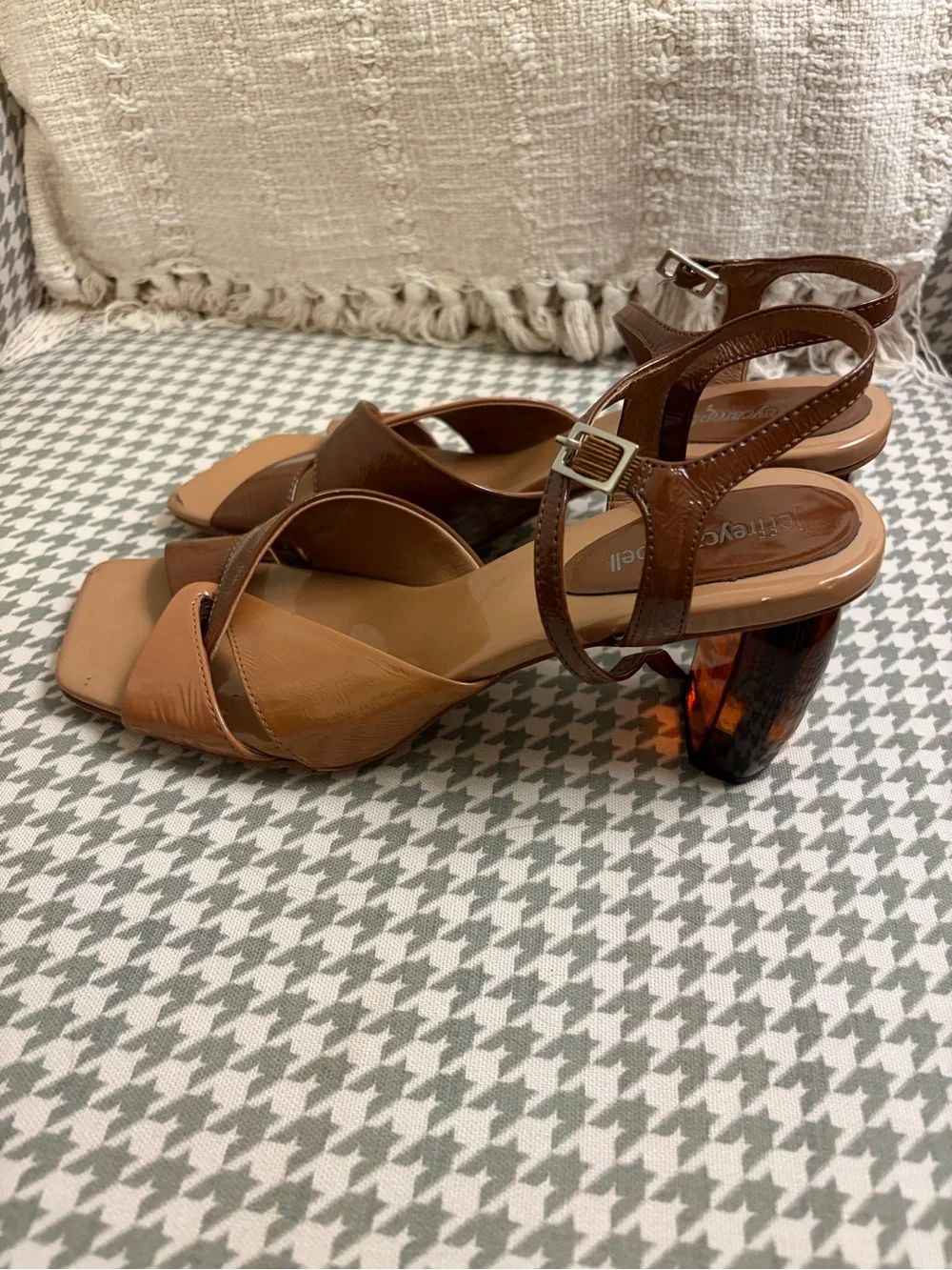 Jeffrey Campbell Two-Tone Brown Patent Knotted Slingback Heels